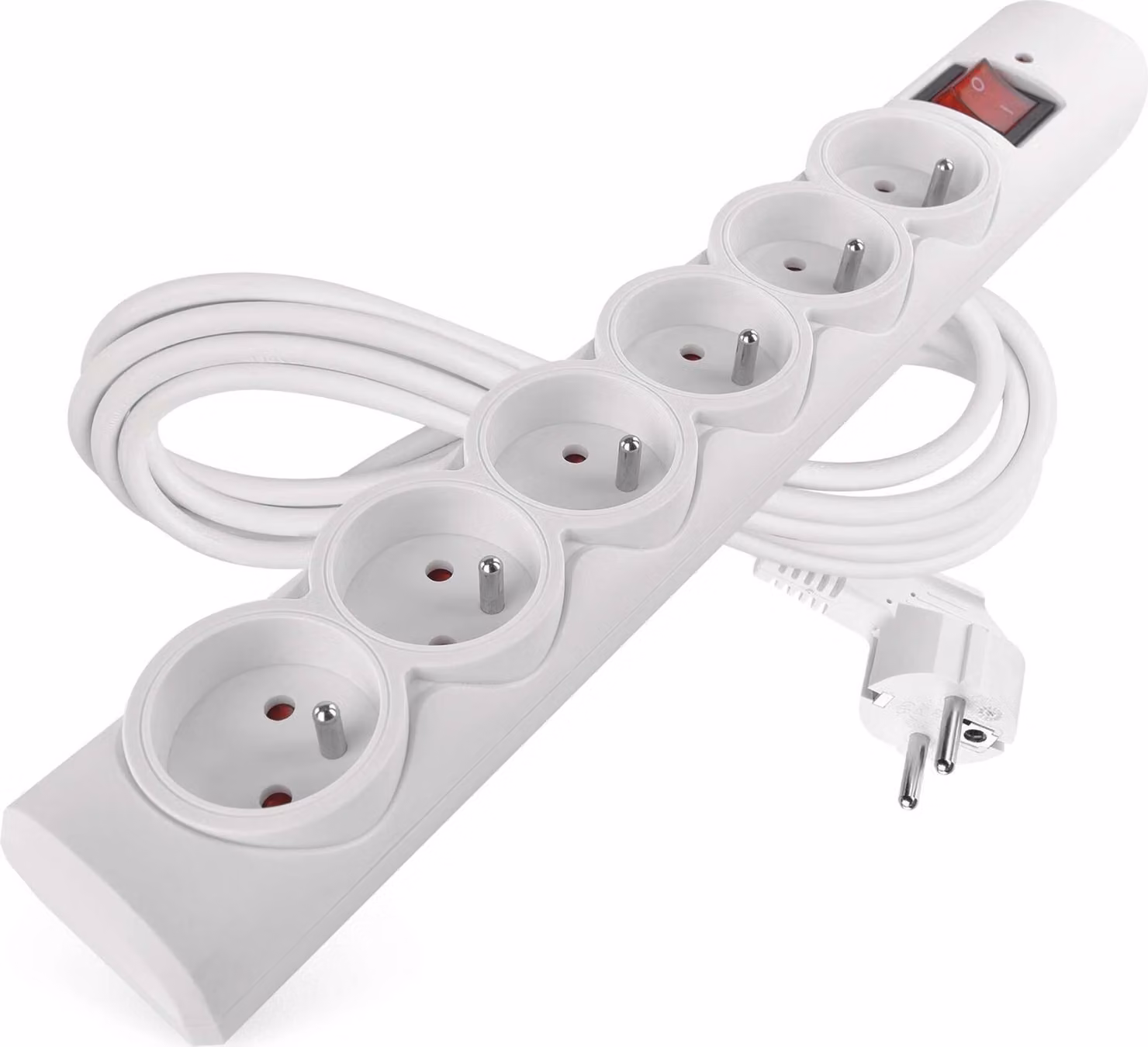 Limitatore di sovratensione EMOS con LED, 6 vie, cavo da 3 m, prese ruotate di 45°, interruttore, 2300W / 10A, per uso interno, bianco, P54016