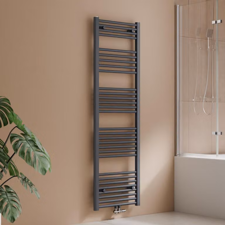 Radiatore da bagno 160 x 50 cm, 654 W, antracite, radiatore asciugamani con attacco centrale, design lineare, asciugatore per asciugamani – S'AFIELINA