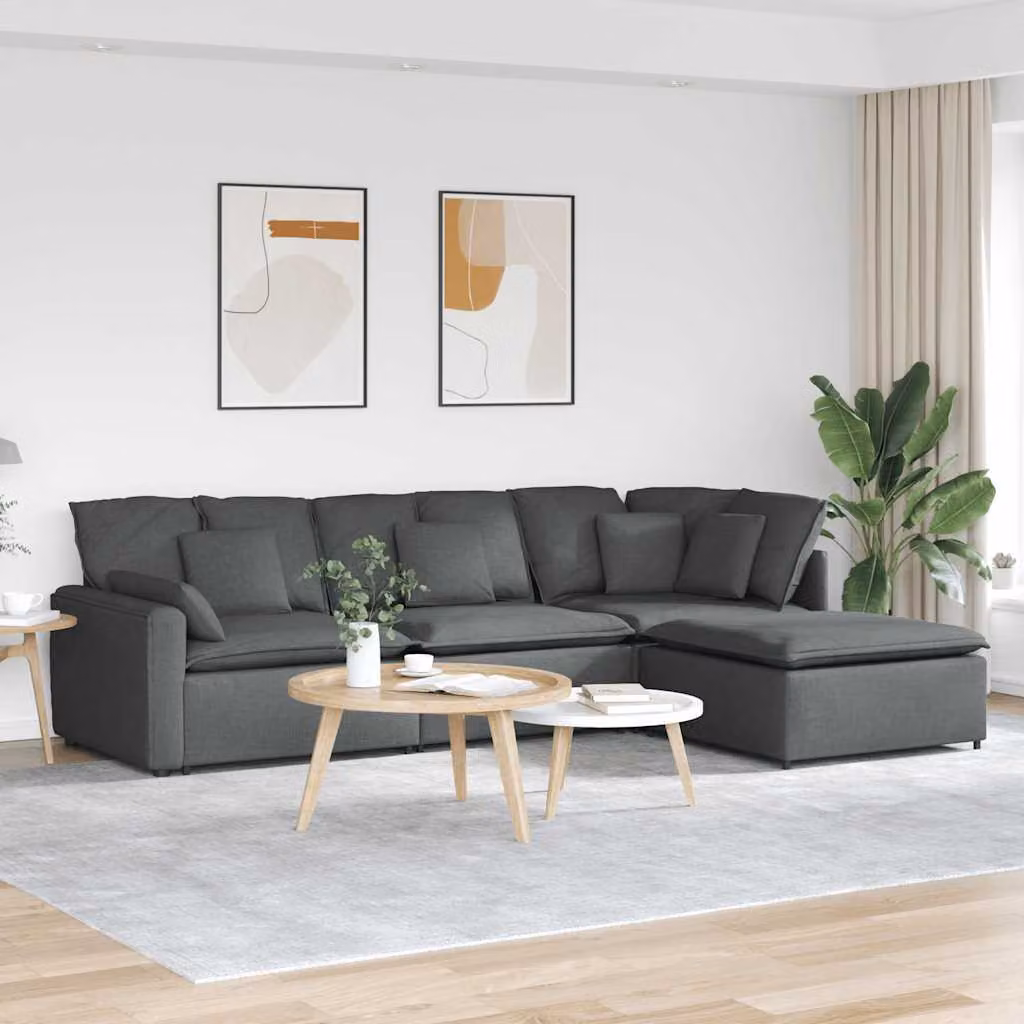 vidaXL Divano Modulare a L Reversibile in Tessuto Grigio con Cuscini e Struttura in Metallo e Legno