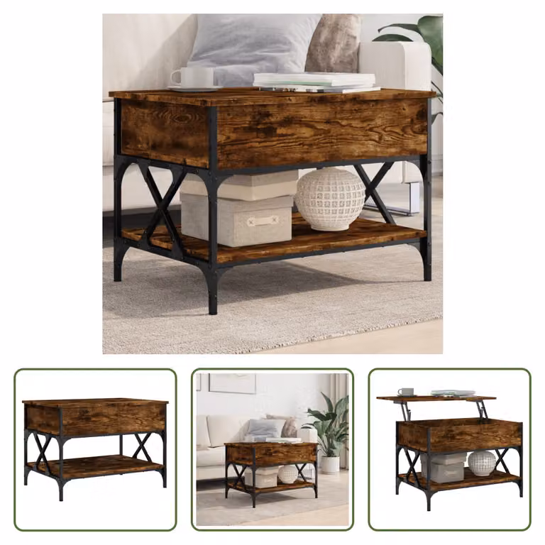The Living Store tavolino in rovere fumé 70x50x50 cm materiale a base di legno e metallo