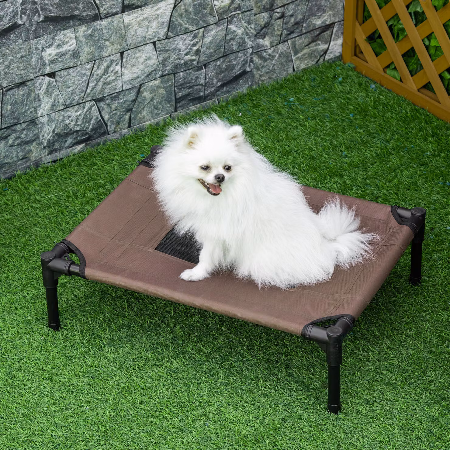 Lettino per cani rialzato PawHut in metallo e tessuto, L: 61 cm, P: 46 cm, H: 18 cm, Nero e Marrone – 2