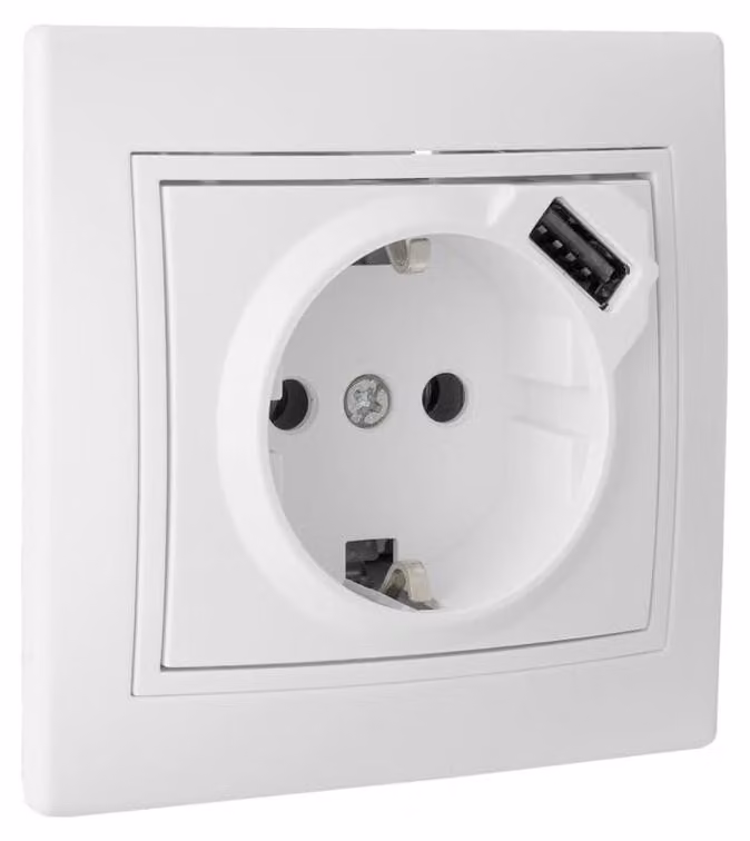 Presa Schuko con USB, bianca, serie europea