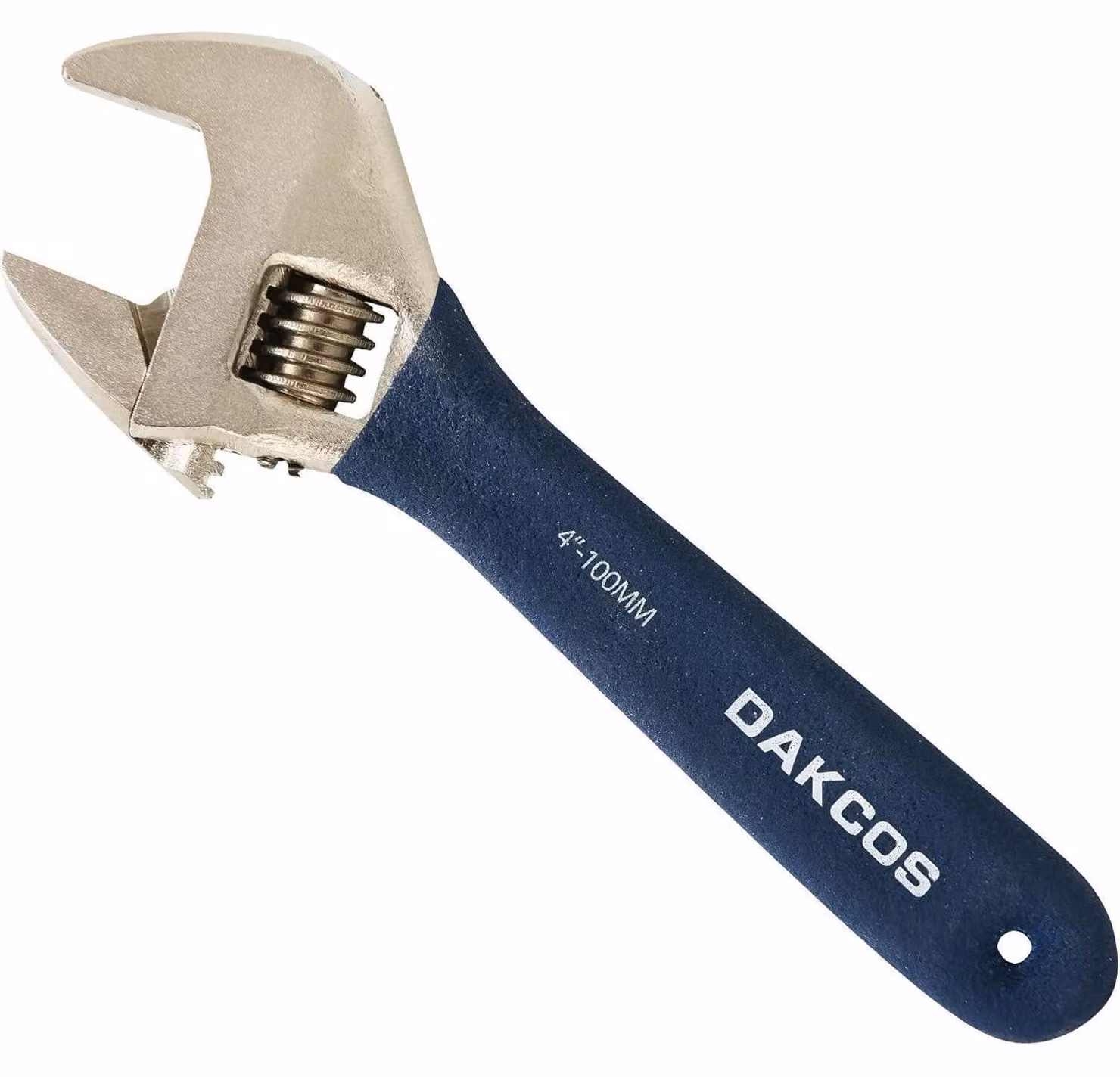 Chiave a forchetta regolabile, 4"/100 mm, bocca da 15 mm, impugnatura in gomma, acciaio C45 nichelato