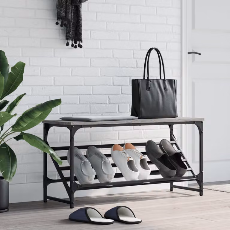 Scarpiera vidaXL Grigio in Legno e Metallo L: 90 cm, P: 30 cm, H: 45 cm