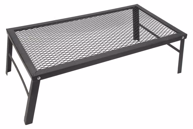 Griglia da campeggio in acciaio robusta, ideale per cucinare su fuoco aperto, pieghevole, dimensioni 55x30 cm