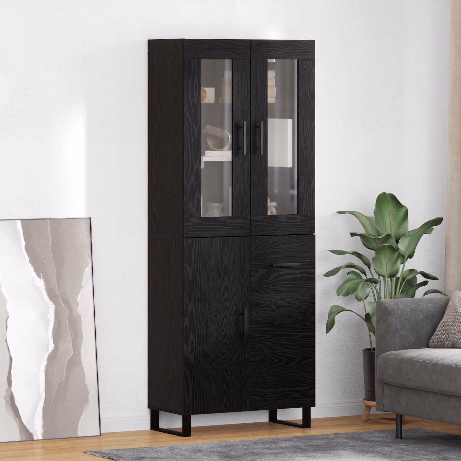 Set di 2 credenze moderne vidaXL in rovere nero, L/P/H: 69,5 x 34 x 180 cm