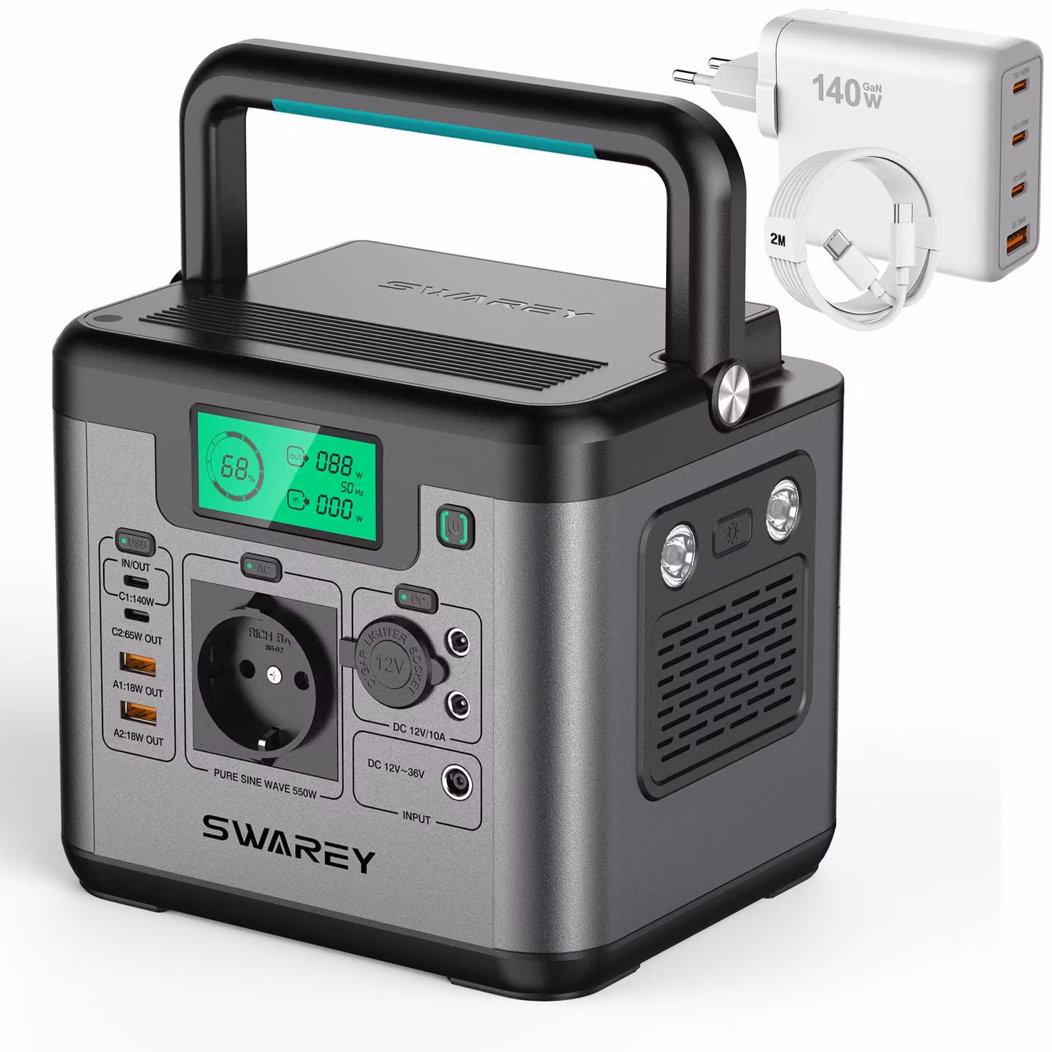 Stazione di ricarica portatile 550W(1100W di picco), generatore solare 555Wh con caricatore rapido USB-C 140W, generatore di emergenza power bank