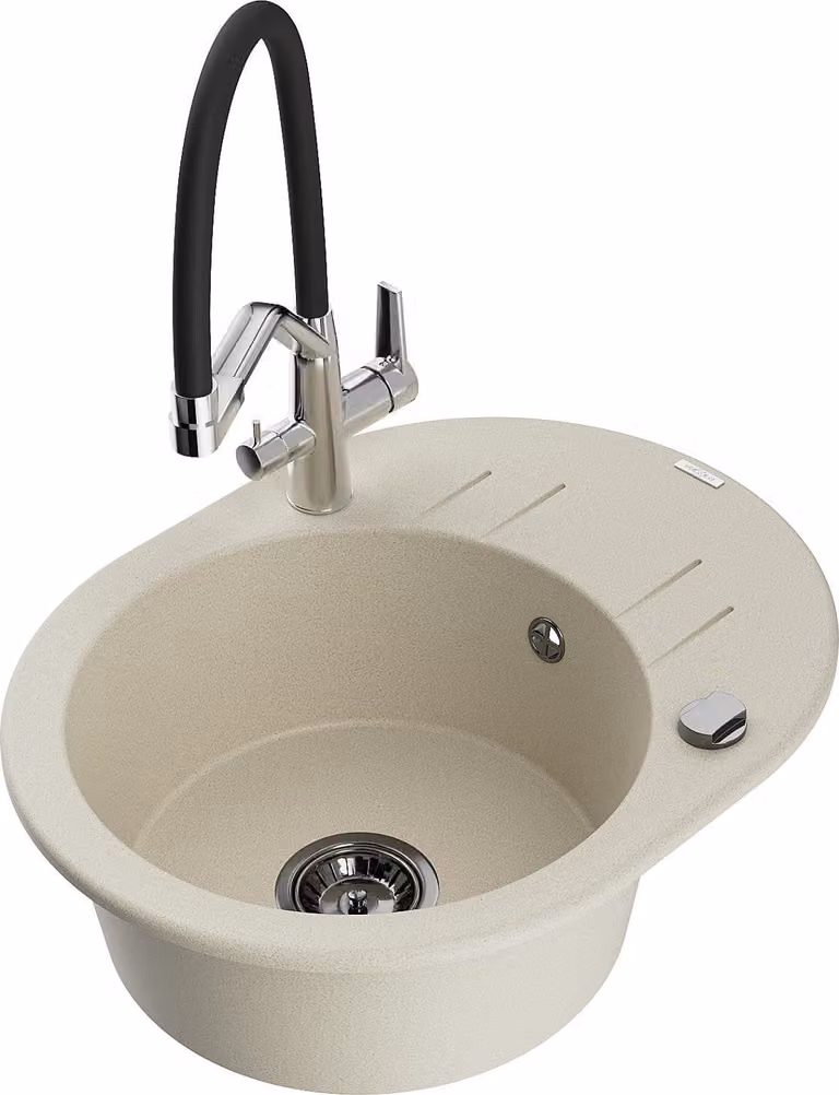 Mexen Kevin lavello in granito 1-vasca con rubinetto da cucina Duo, beige - 6517-69-671701-07-B