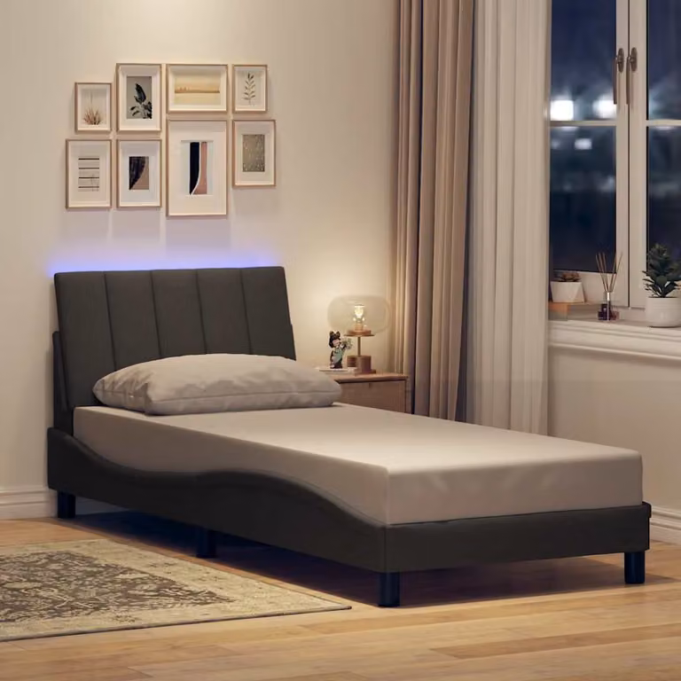 vidaXL Giroletto Hanko Grigio con Illuminazione Sotto il Letto e Porta USB, L/P/H: 90 x 200 cm
