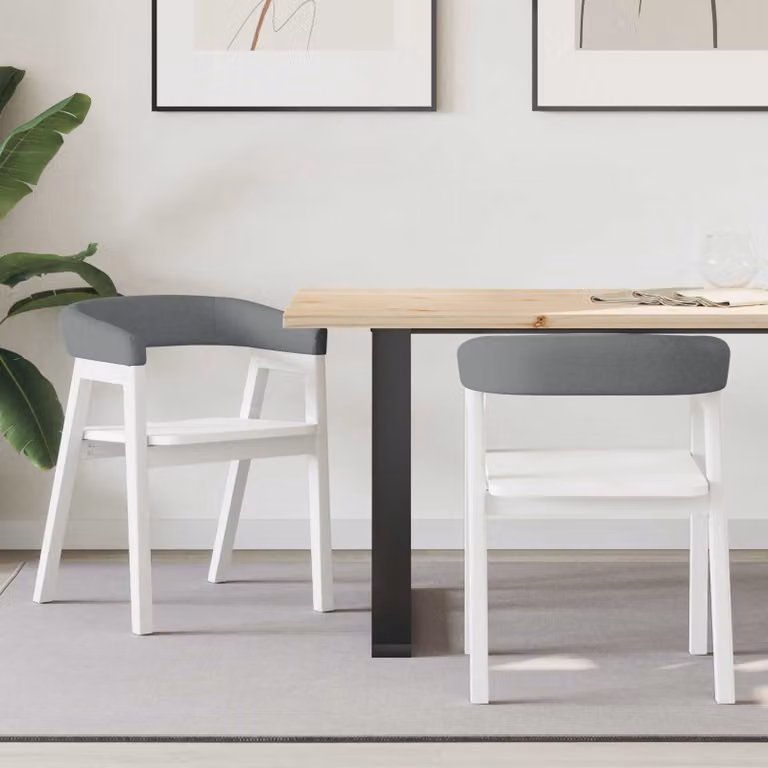Set di 2 sedie da pranzo moderne vidaXL in legno di gomma e tessuto bianco L 54 cm x P 57 cm x H 73 cm