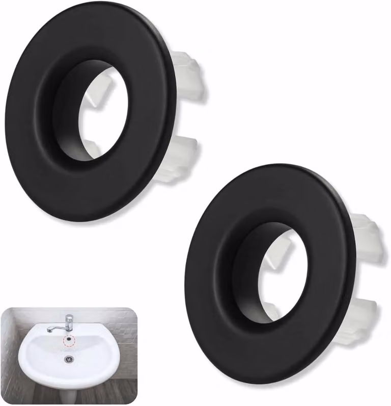 Anello di scarico in ottone nero per bagno - Lavabo - Foro di scarico - Ricambio - Copertura rotonda per cucina e bagno - Lavabo - 2 pezzi