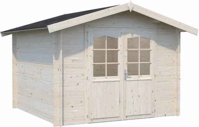 Casetta da giardino in legno Losa marrone con porta doppia vetrata e finestre per deposito attrezzi esterno, L/P: 296 x 296 cm