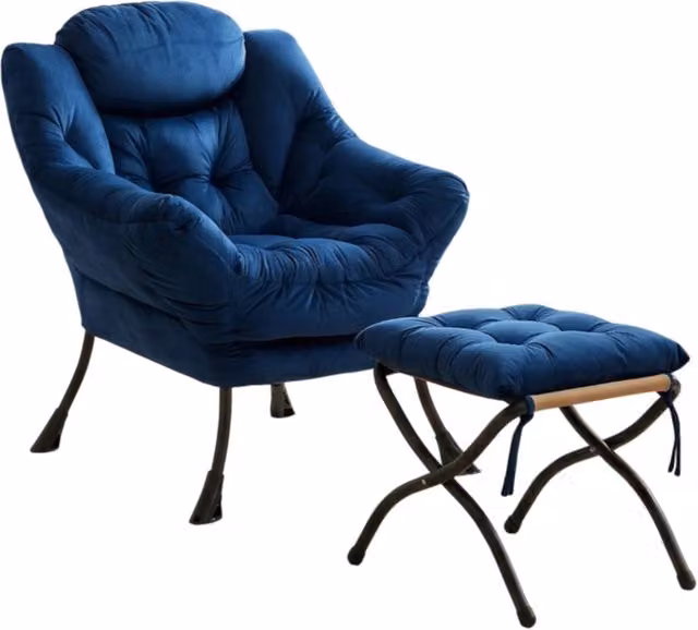 Poltrona relax con poggiapiedi 79x72x96 cm in tessuto blu scuro struttura metallica