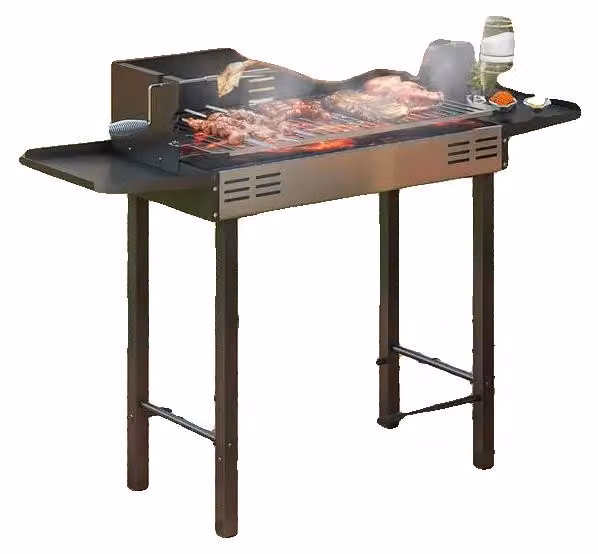 Barbecue a carbonella, griglia regolabile in altezza, funzione girarrosto, nero