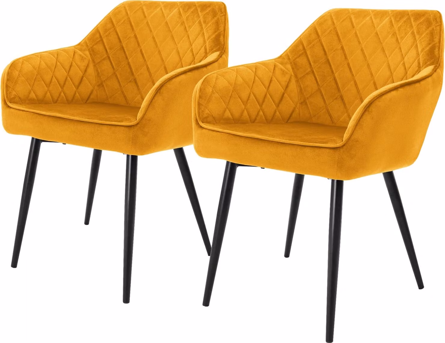 ML-Design set di 2 sedie da pranzo con braccioli e schienale, giallo senape, sedia da cucina con rivestimento in velluto, sedia imbottita con gambe in metallo