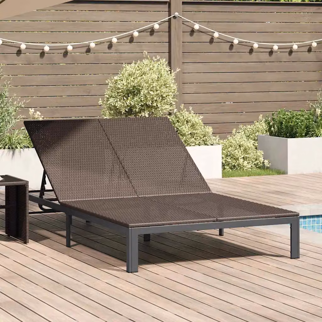 vidaXL Lettino da Sole in Polyrattan Marrone con Poggiatesta Regolabile