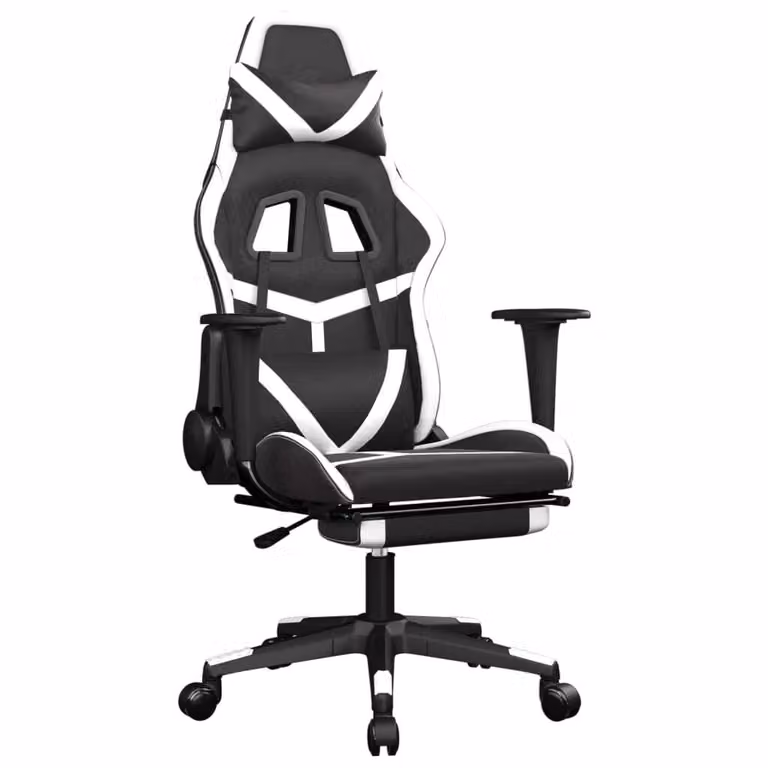 Sedia Gaming Massaggiante Poggiapiedi Nero e Bianco Pelle finta