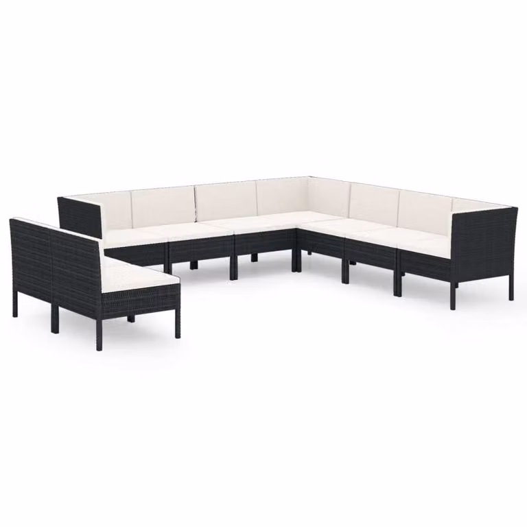 Set Divani da Giardino 9 pz con Cuscini in Polyrattan Nero