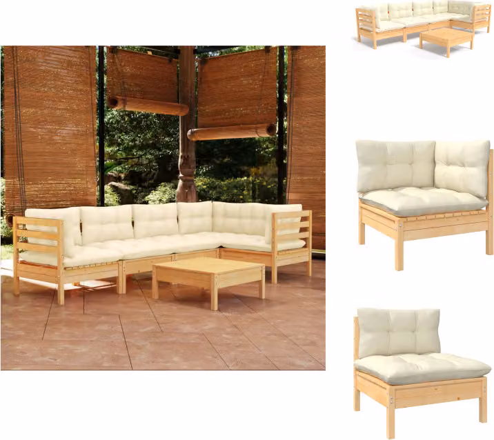 vidaXL Set di 6 pezzi da giardino con cuscini crema in legno di pino - Set di mobili da giardino