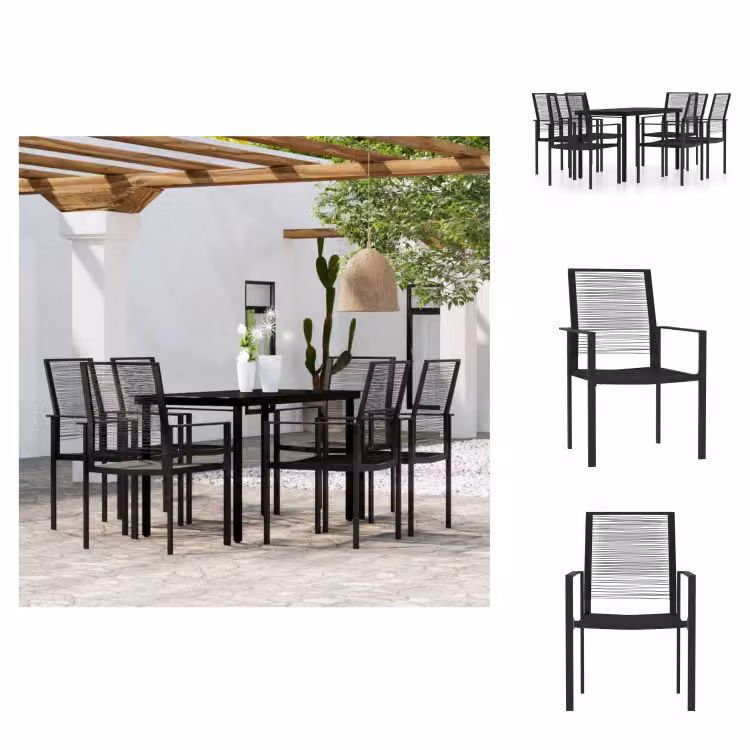 vidaXL set da pranzo da giardino 7 pezzi nero - Set di mobili da giardino