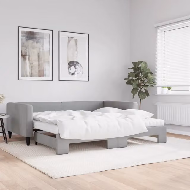 Divano Letto Estraibile vidaXL Grigio con Materasso in Schiuma L/P/H: 223 x 110 x 68 cm, Materasso 100 x 200 cm