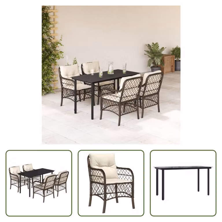 The Living Store Set da pranzo da giardino 5 pezzi con cuscini in polirattan marrone