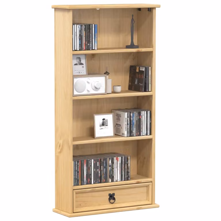 vidaXL Mobile Porta CD Corona in Legno di Pino Rustico, Colore Marrone/Beige, L: 52 cm, P: 17,5 cm, H: 103 cm