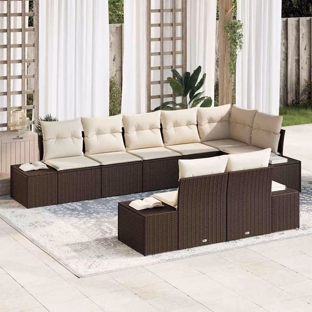 Maison Exclusive - Set Divano da Giardino 8 pcs Marrone e Crema Poly Rattan
