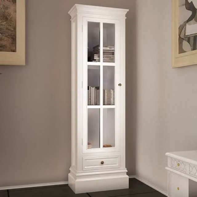 Armadietto con Libreria vidaXL Bianco in Legno e MDF con Ante in Vetro e Scaffali Interni per Soggiorno o Ufficio – 1