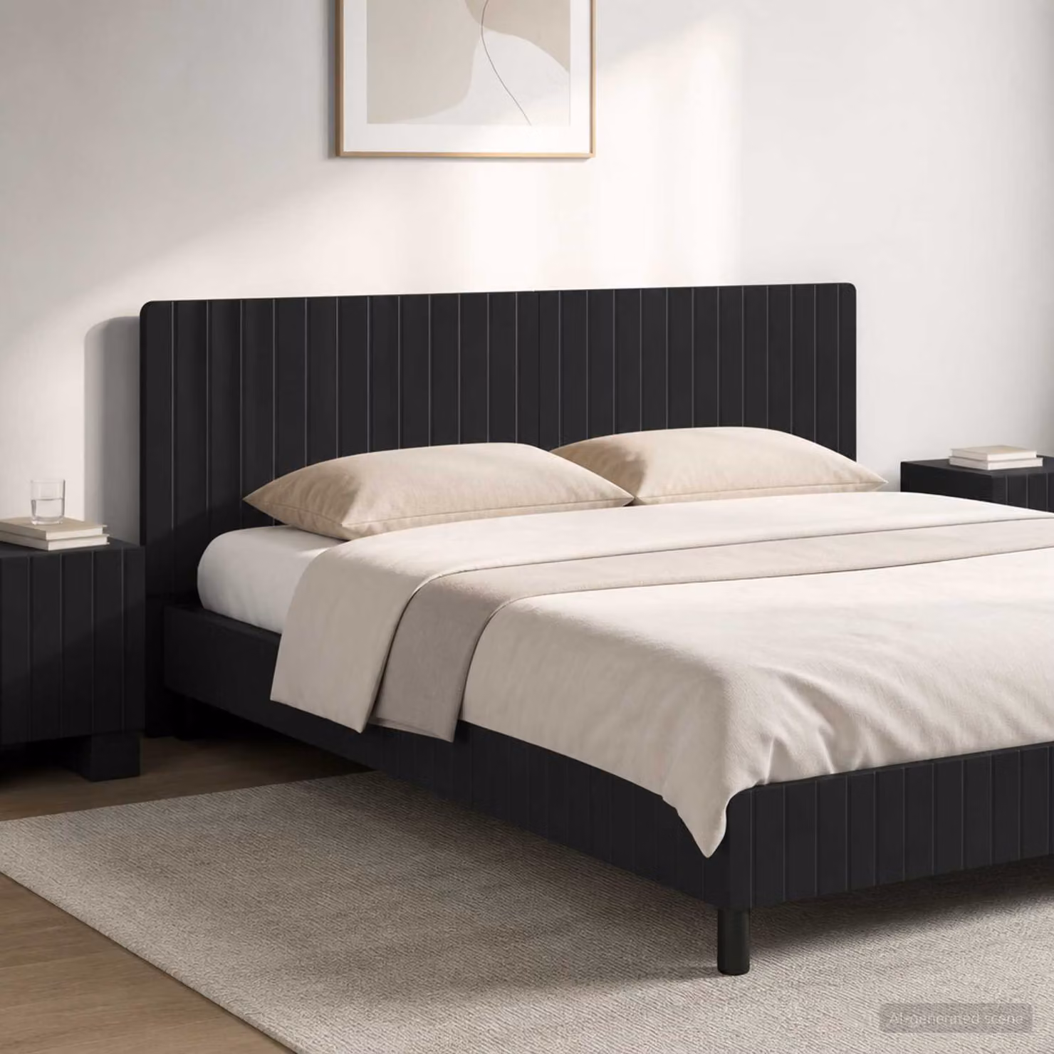 Testiera da muro vidaXL ZWOLLE in legno ingegnerizzato nero con ripiano integrato e scomparti laterali L: 160 cm, H: 50 cm, P: 13,82 cm