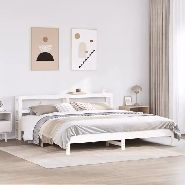 Giroletto senza Materasso-Struttura Letto Bianco 200x200 cm Legno Massello Pino 160799