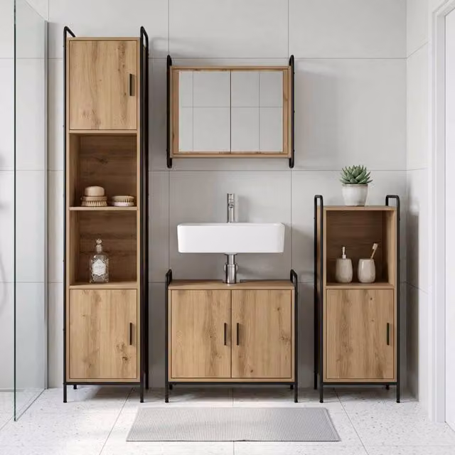 Set di Armadi da Bagno 3 pz Rovere Artigianale 3444500