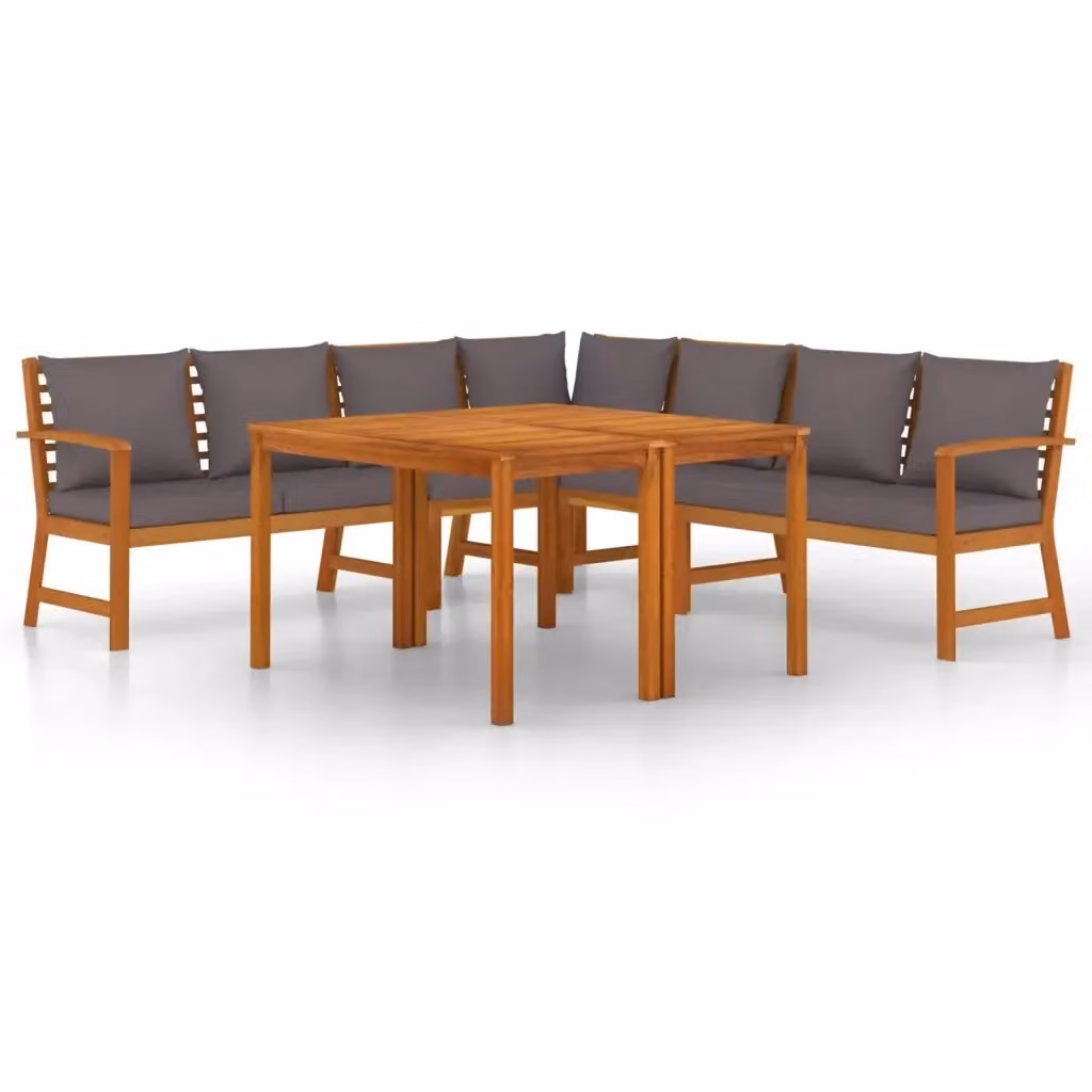 Set da pranzo da giardino vidaXL in legno di acacia con 7 pezzi e cuscini, colore marrone e grigio, L/P/H: 110 x 60,5 x 81 cm – 2