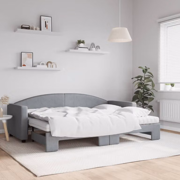 Divano Letto Estraibile vidaXL in Tessuto Grigio Chiaro per Soggiorno e Camera da Letto