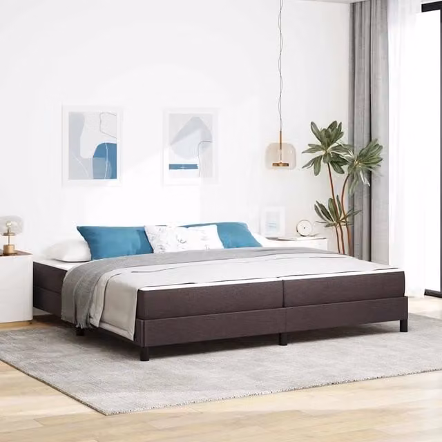 Letto a molle moderno vidaXL in tessuto marrone con struttura in legno e metallo L/P/H: 200 x 200 x 203 cm – 1