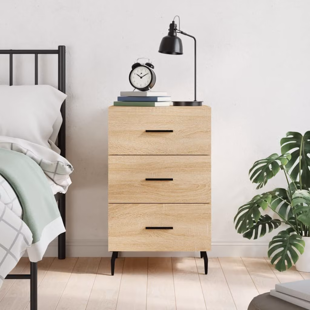 Comodino moderno vidaXL in legno e metallo, colore rovere, L/P/H: 40 x 40 x 66 cm