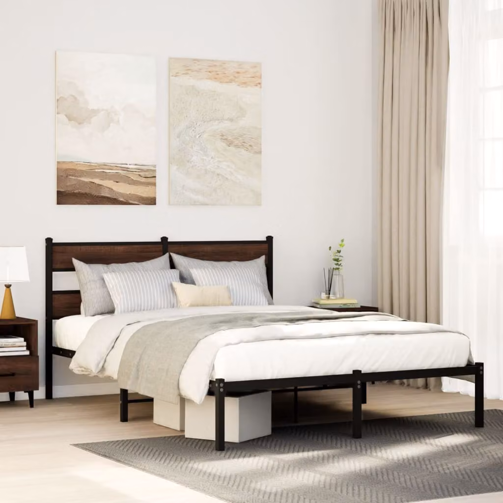 vidaXL Giroletto con Testiera in Rovere Marrone e Struttura in Metallo L: 160 cm, P: 200 cm