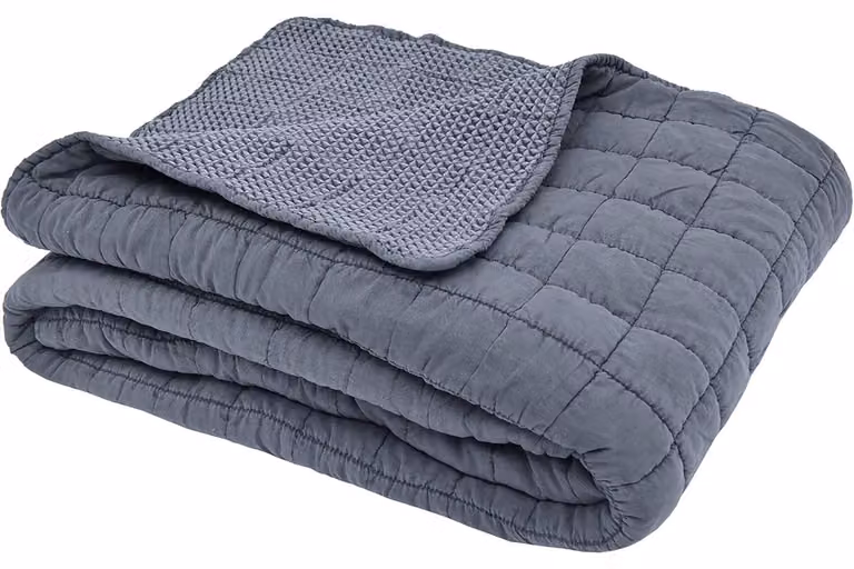 Coperta trapuntata in denim blu, 200x150 cm, realizzata in poliestere