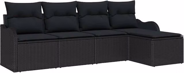 Set Divano da Giardino con archiviazione 5 pz | Set Salotto da Giardino Nero polyrattan