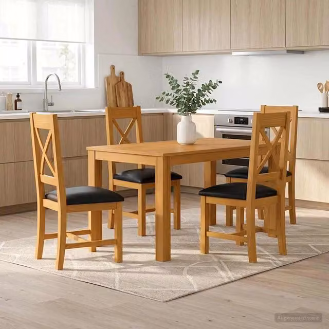 Set da pranzo moderno vidaXL in legno di quercia composto da tavolo rettangolare e 4 sedie, Nero e Marrone – 1