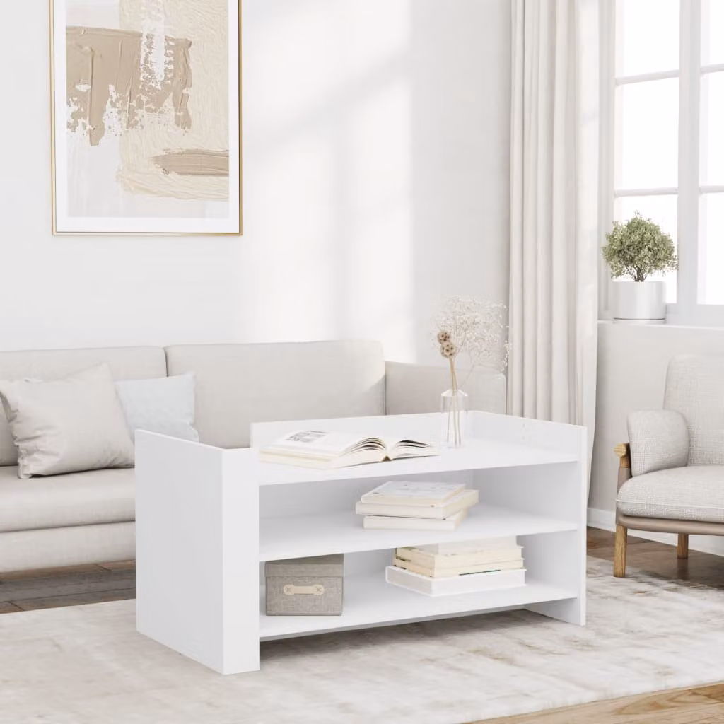 vidaXL Tavolino da Salotto Moderno Bianco in Legno L: 100 cm, P: 50 cm, H: 50 cm