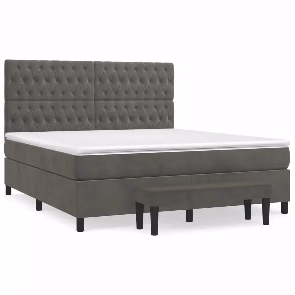 Letto Ibrido con Giroletto a Molle e Materasso vidaXL in Velluto Grigio e Bianco L/P: 180 x 200 cm – 2