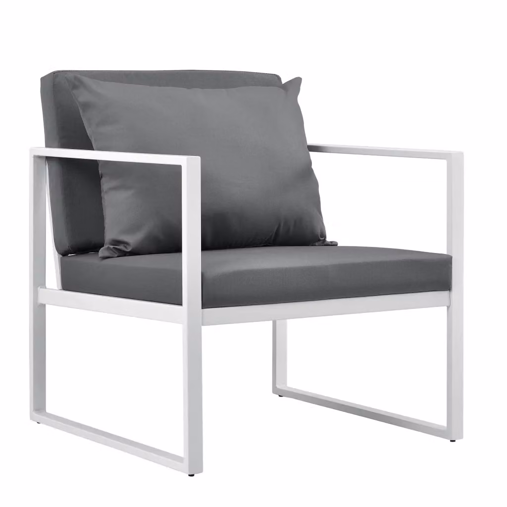 Set di 2 sedie da giardino Outsunny con cuscini in tessuto bianco e grigio con braccioli in acciaio verniciato L: 70 cm, P: 60 cm, H: 60 cm – 2