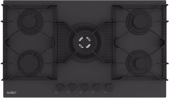 Piano cottura gas 5 fuochi 90 cm vetro temperato satinato nero opaco Samet Zacinto90