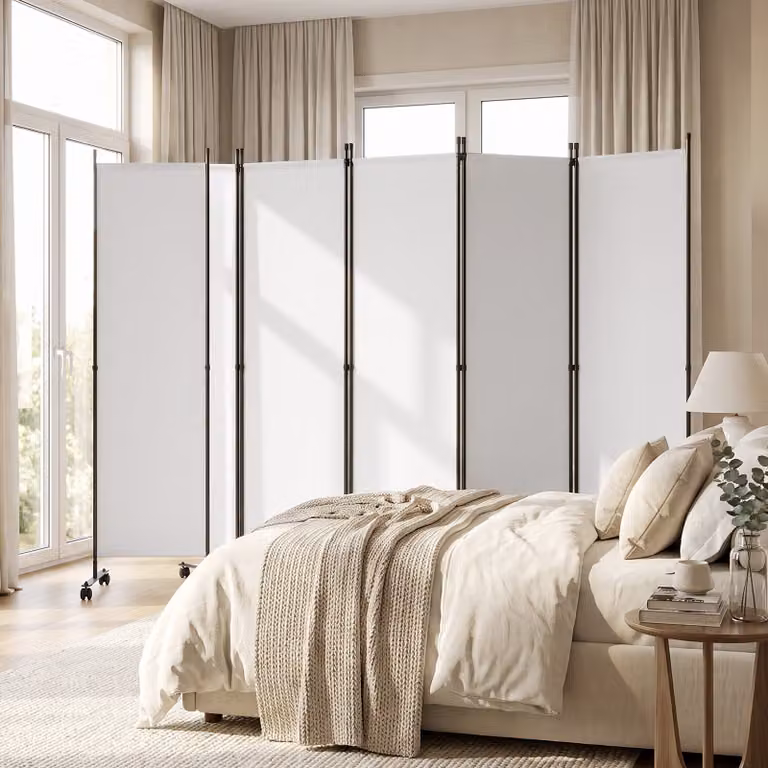 Divisorio pieghevole Costway a 6 pannelli con ruote bloccabili per soggiorno e ufficio, Bianco, Altezza: 172 cm