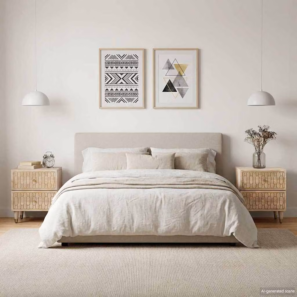 Set di 2 comodini vidaXL in legno massello di mango, colore marrone e beige, L 40 cm x P 33 cm x H 46 cm