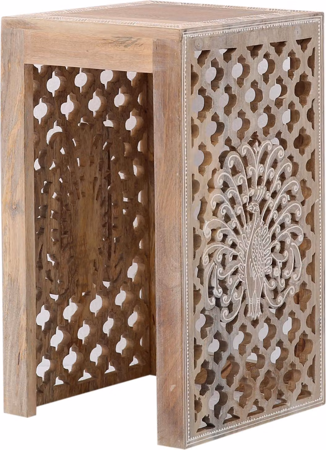 Marrakech Boho decorazione tavolino intagliato a mano in legno Anula 48 cm di altezza | come comodino per decorazione Estetica in camera da letto o tavolo tavolino piccolo per camera unica decorazione salotto