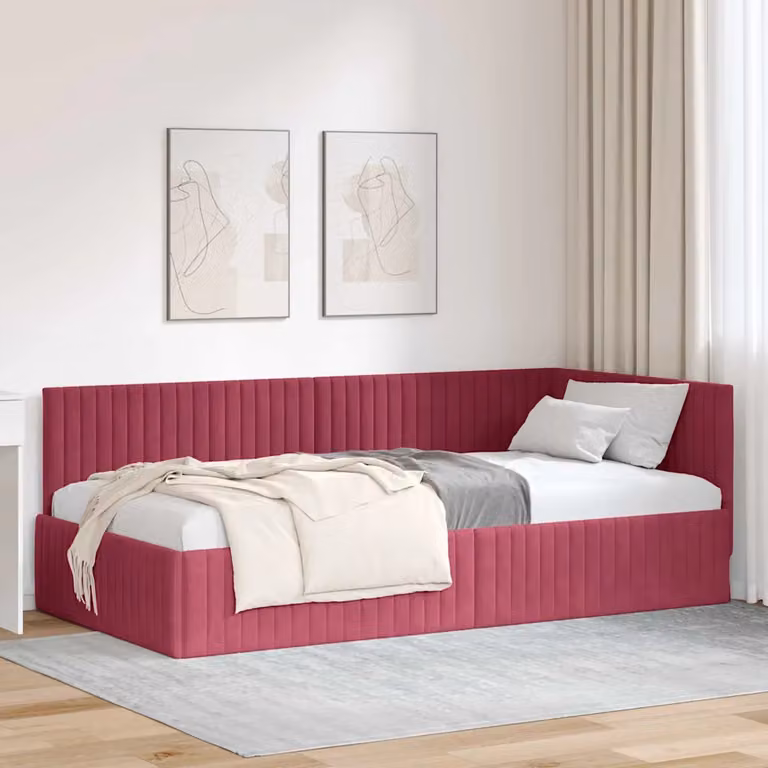 Cornice del letto ad angolo vidaXL in velluto rosso, L 100 x P 200 cm