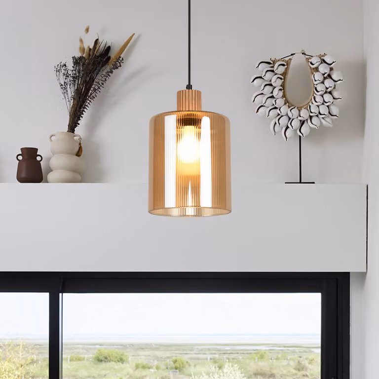 COREP Lampada a sospensione Giovanni, dimmerabile, Crema / Ambra, Soggiorno / Sala da pranzo, Vetro, Moderno, Lampada a sospensione