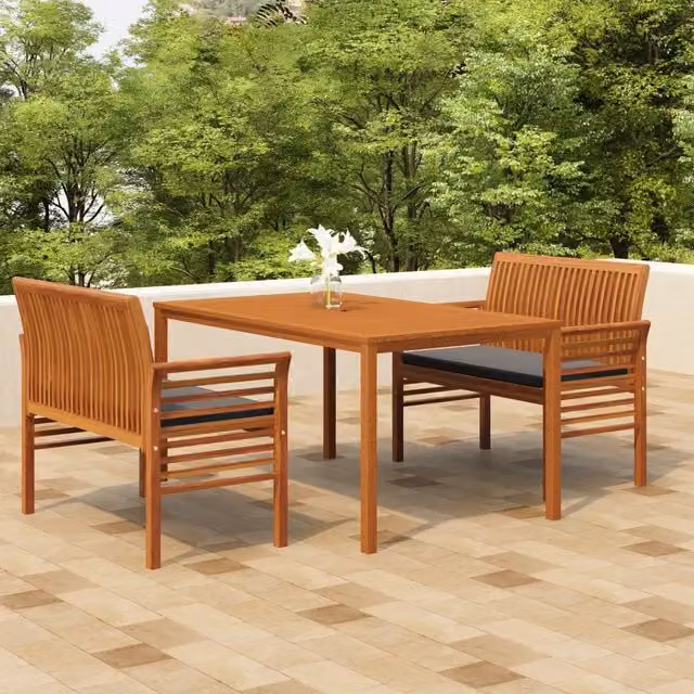 Set da Pranzo per Esterni 3pz con Cuscini Legno Massello Acacia 3120458